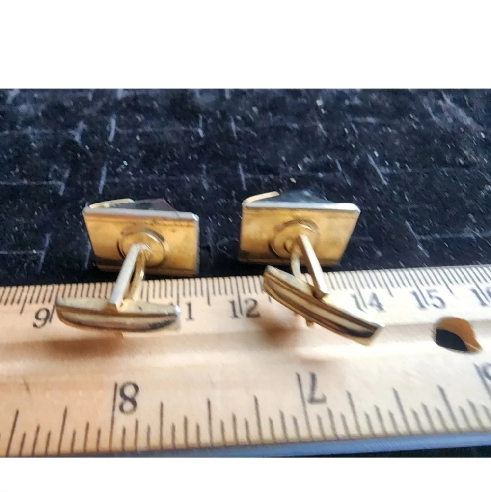 Vintage Cufflink Set Gold Tone Polished Glass Wild Color Used